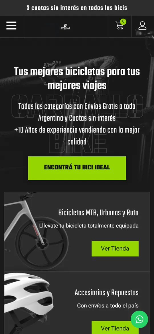 La tienda de Carballo Bike en un celular