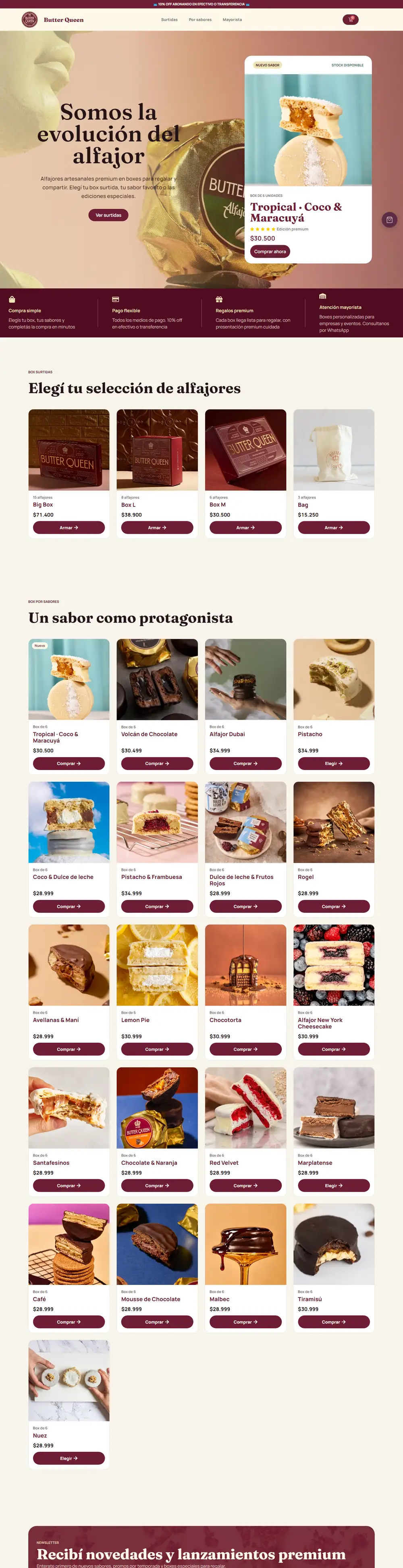 Home de la tienda de Butter Queen en escritorio (captura del 25/10/2026)