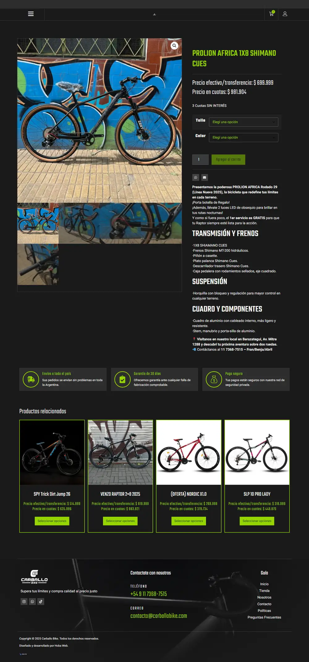 Ficha de producto de la tienda de Carballo Bike en escritorio (captura del 25/10/2026)