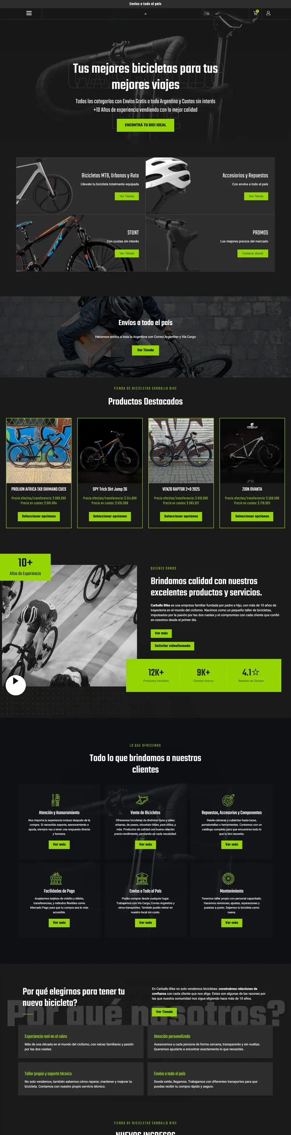 Home de la tienda de Carballo Bike en escritorio (captura del 25/10/2026)